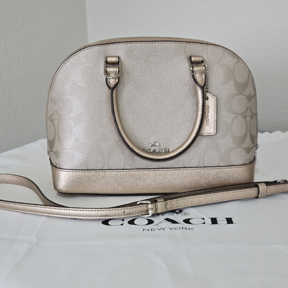 Coach Mini Sierra Light Beige and Metallic Gold Crossbody Bag